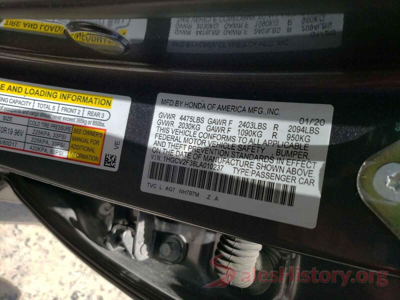 1HGCV2F38LA010237 2020 HONDA ACCORD