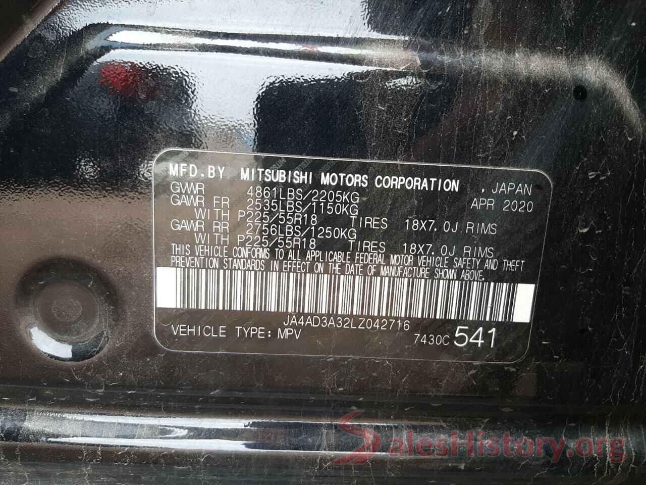 JA4AD3A32LZ042716 2020 MITSUBISHI OUTLANDER