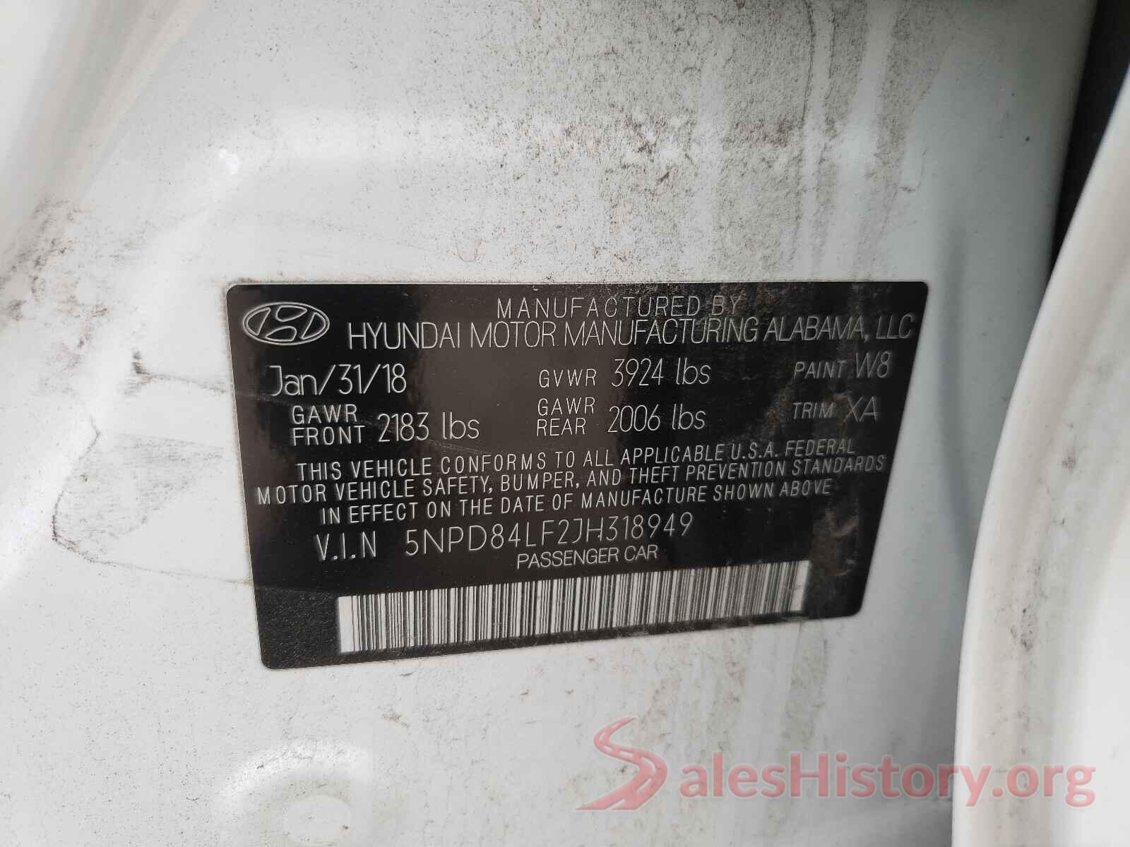 5NPD84LF2JH318949 2018 HYUNDAI ELANTRA