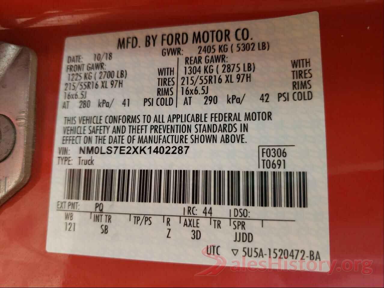 NM0LS7E2XK1402287 2019 FORD TRANSIT CO