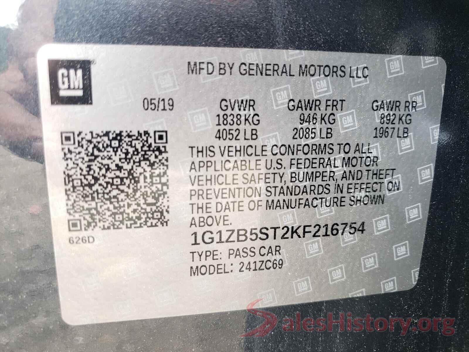 1G1ZB5ST2KF216754 2019 CHEVROLET MALIBU