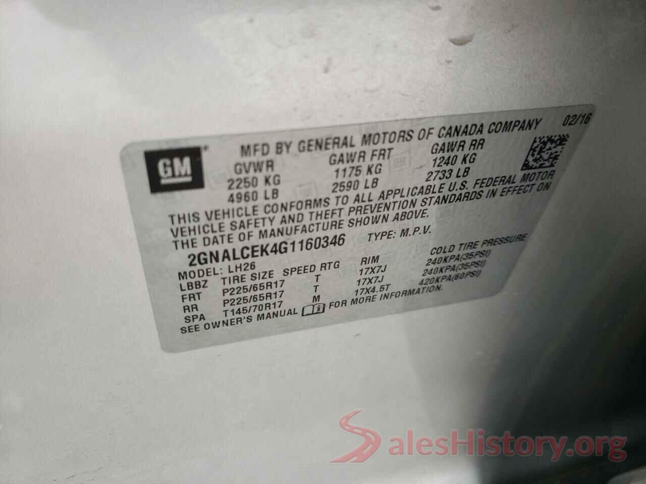 2GNALCEK4G1160346 2016 CHEVROLET EQUINOX