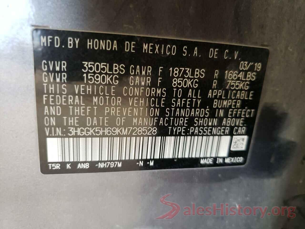 3HGGK5H69KM728528 2019 HONDA FIT