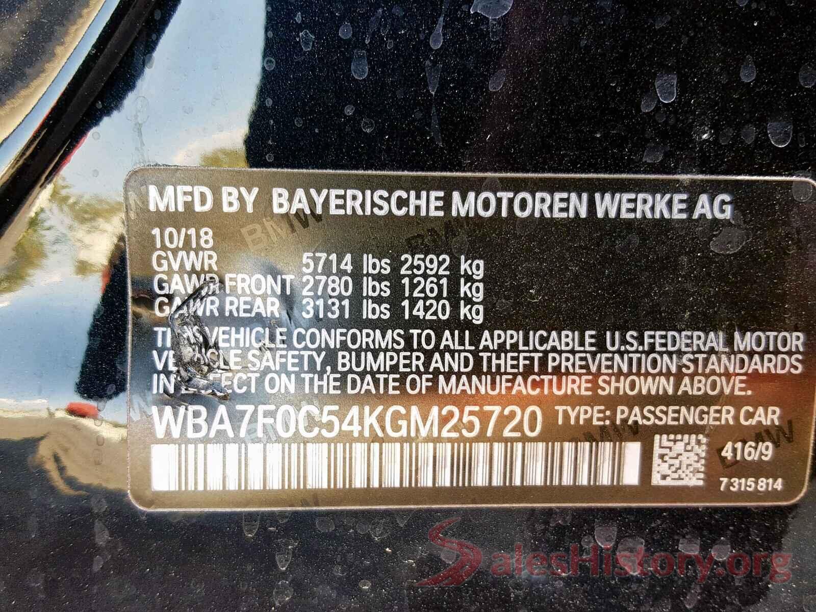 WBA7F0C54KGM25720 2019 BMW 7 SERIES