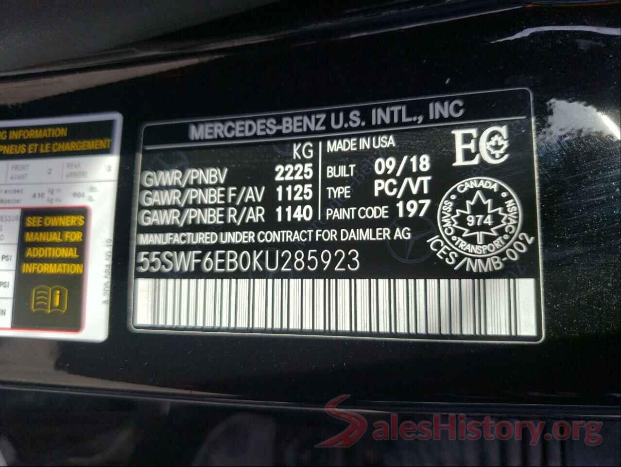 55SWF6EB0KU285923 2019 MERCEDES-BENZ C CLASS