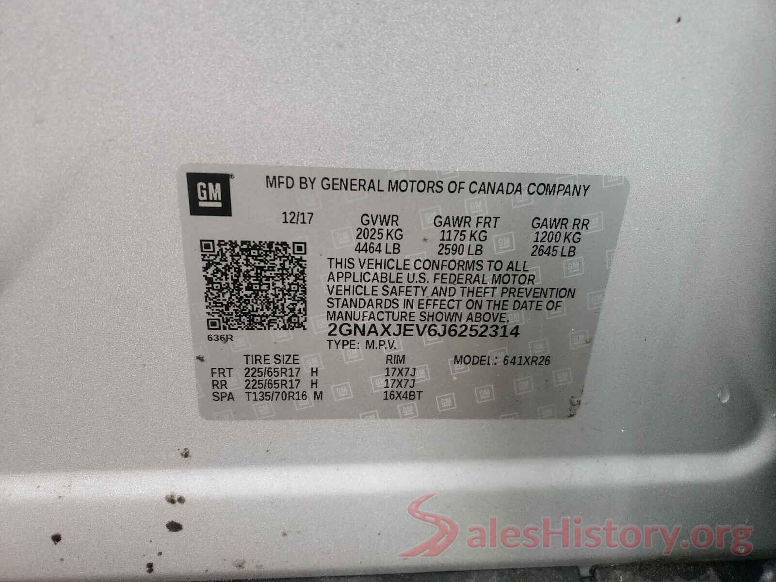 2GNAXJEV6J6252314 2018 CHEVROLET EQUINOX