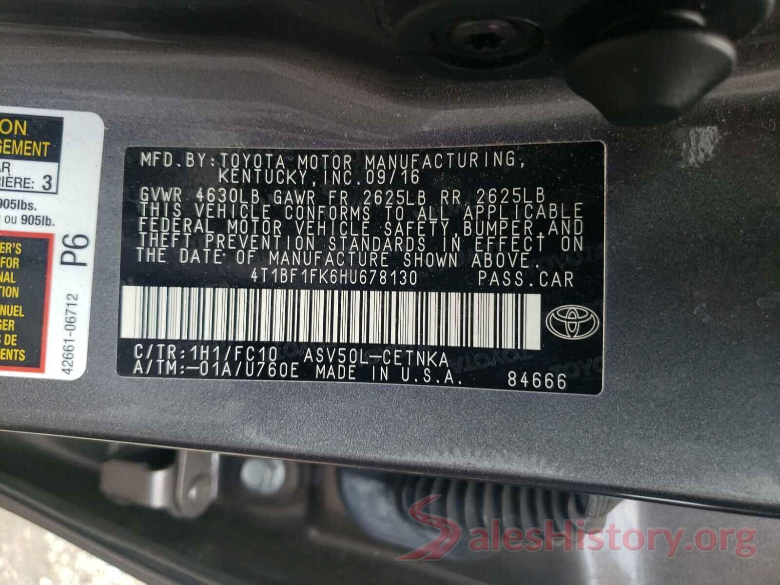 4T1BF1FK6HU678130 2017 TOYOTA CAMRY