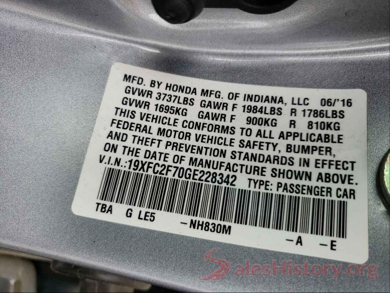 19XFC2F70GE228342 2016 HONDA CIVIC