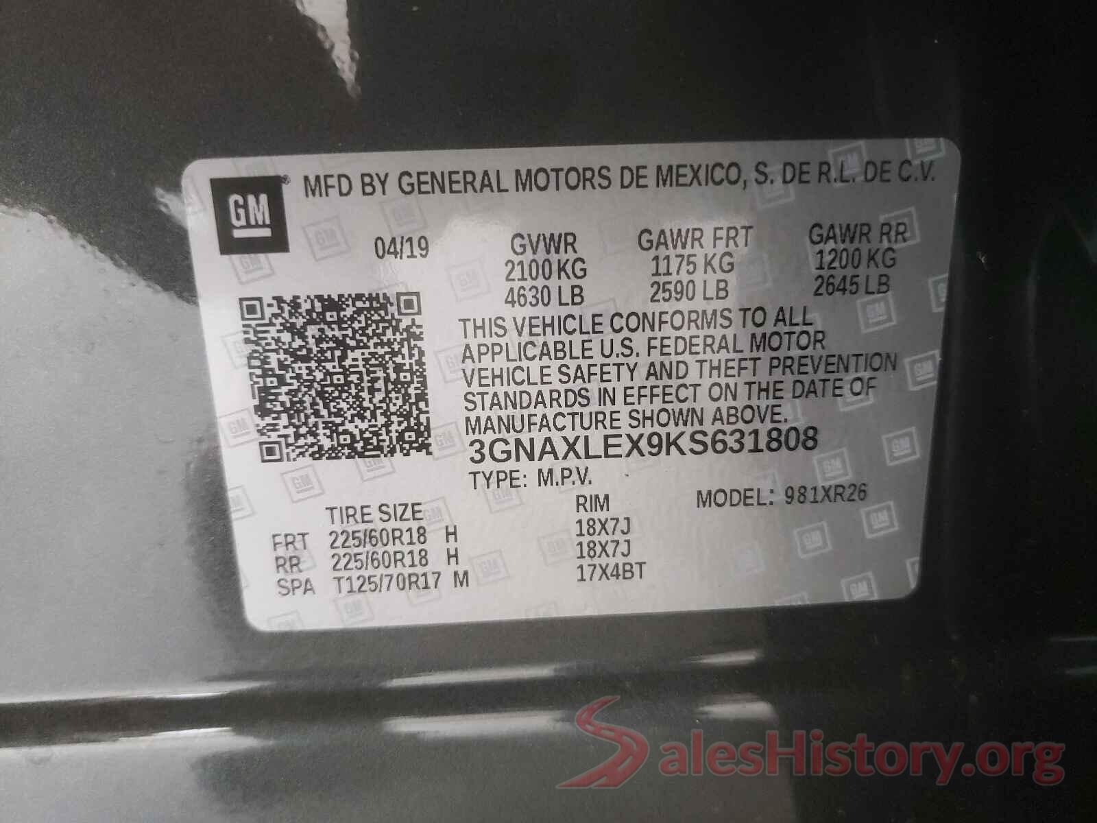 3GNAXLEX9KS631808 2019 CHEVROLET EQUINOX