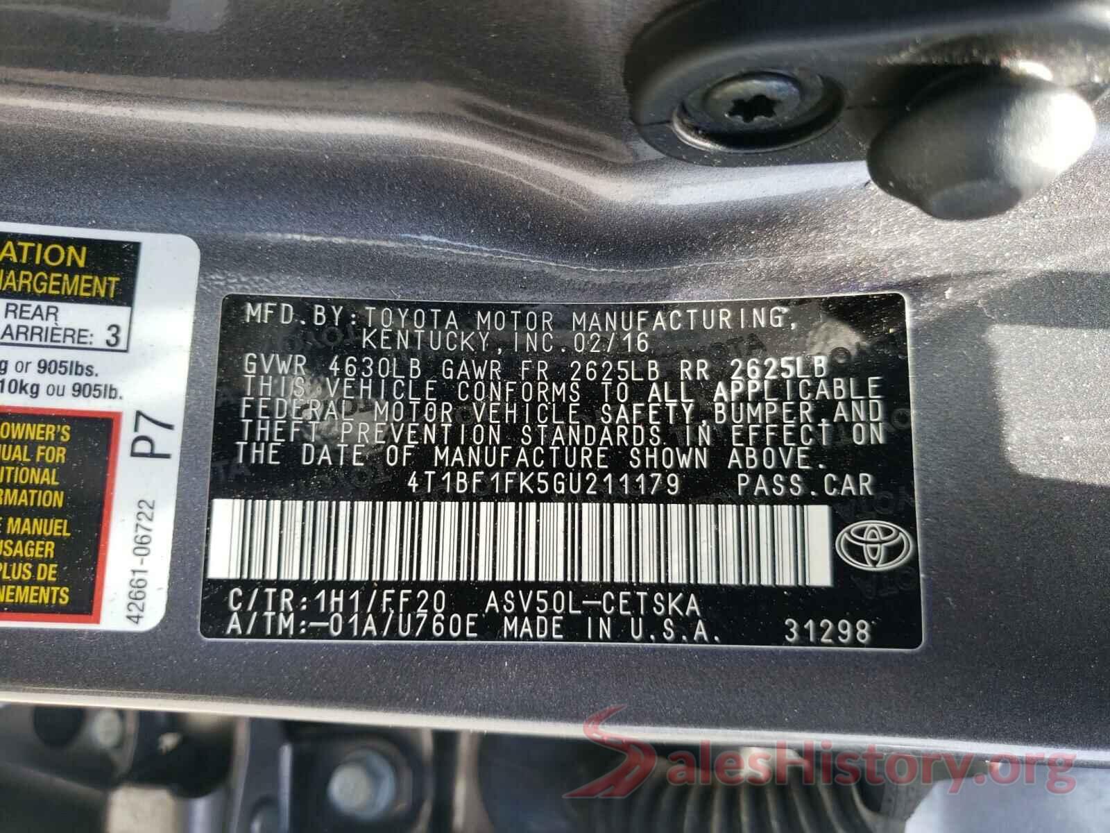 4T1BF1FK5GU211179 2016 TOYOTA CAMRY