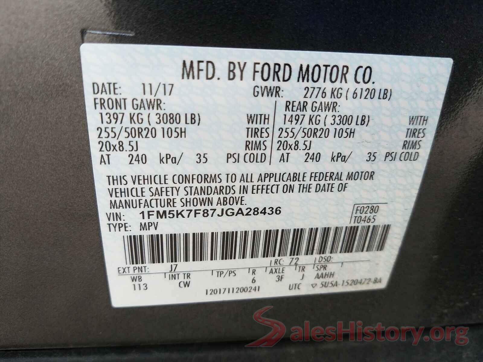 1FM5K7F87JGA28436 2018 FORD EXPLORER