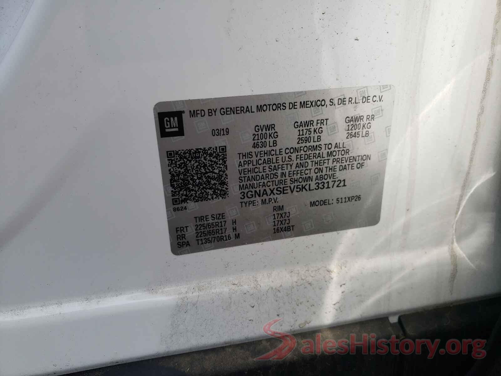 3GNAXSEV5KL331721 2019 CHEVROLET EQUINOX