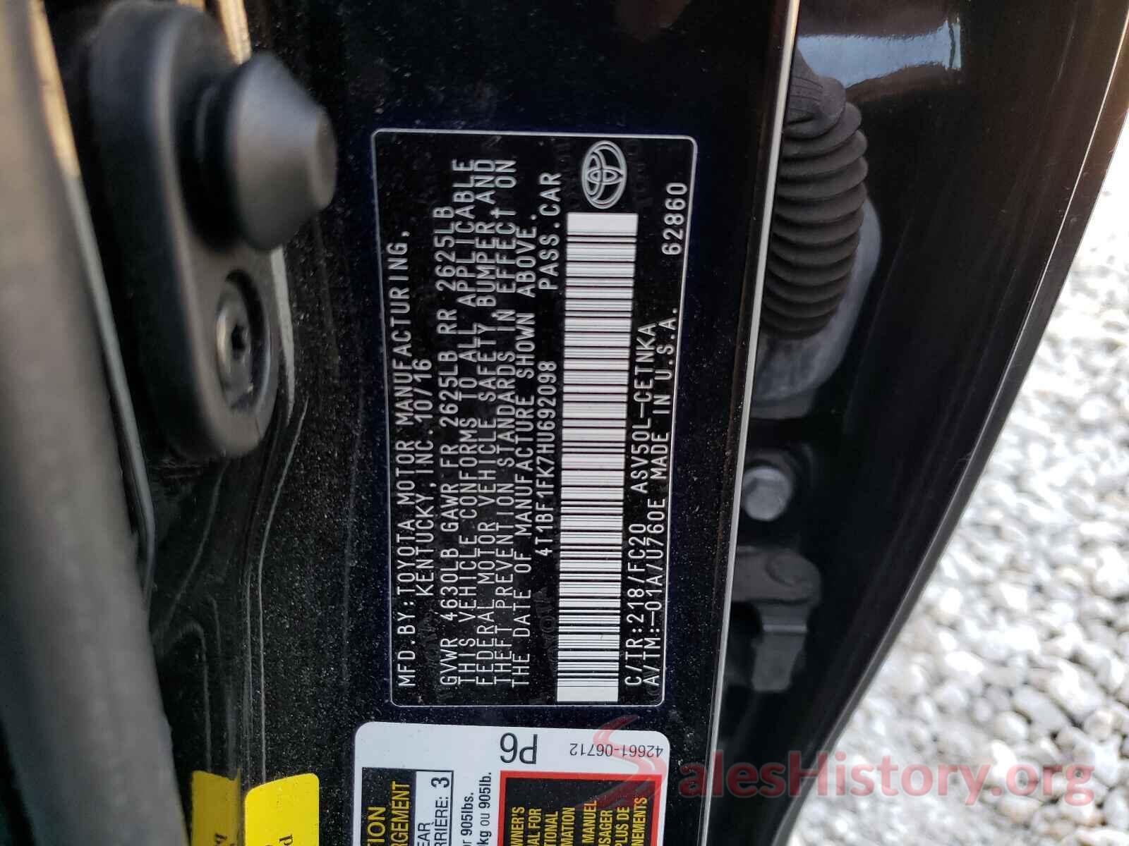 4T1BF1FK7HU692098 2017 TOYOTA CAMRY