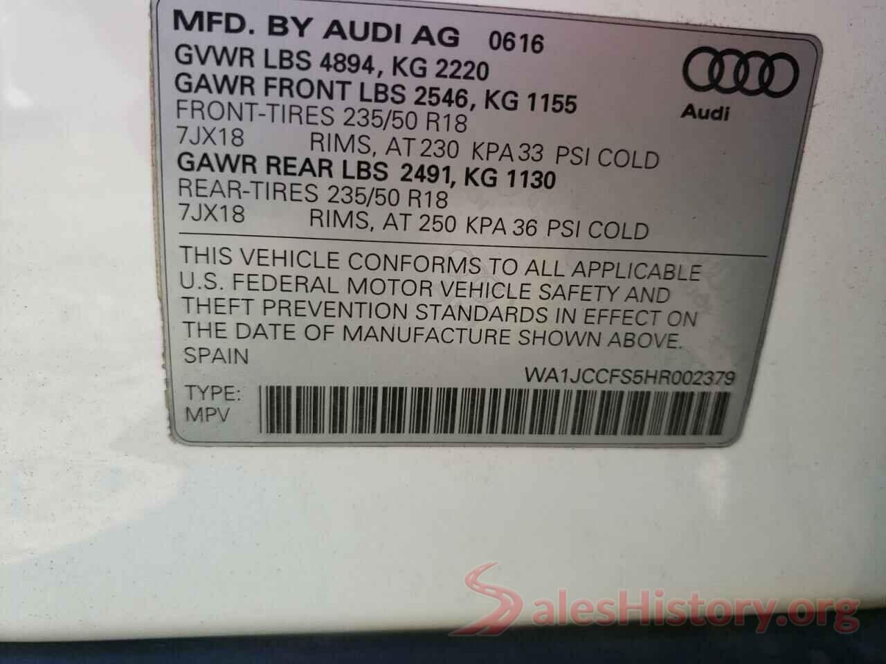 WA1JCCFS5HR002379 2017 AUDI Q3