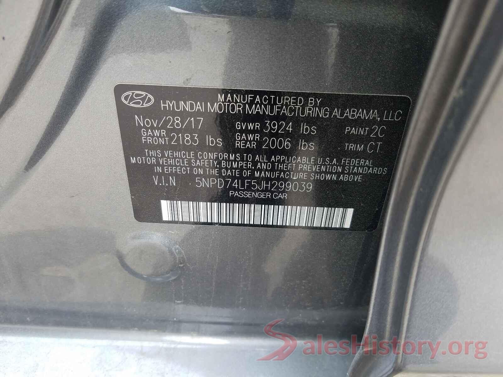 5NPD74LF5JH299039 2018 HYUNDAI ELANTRA