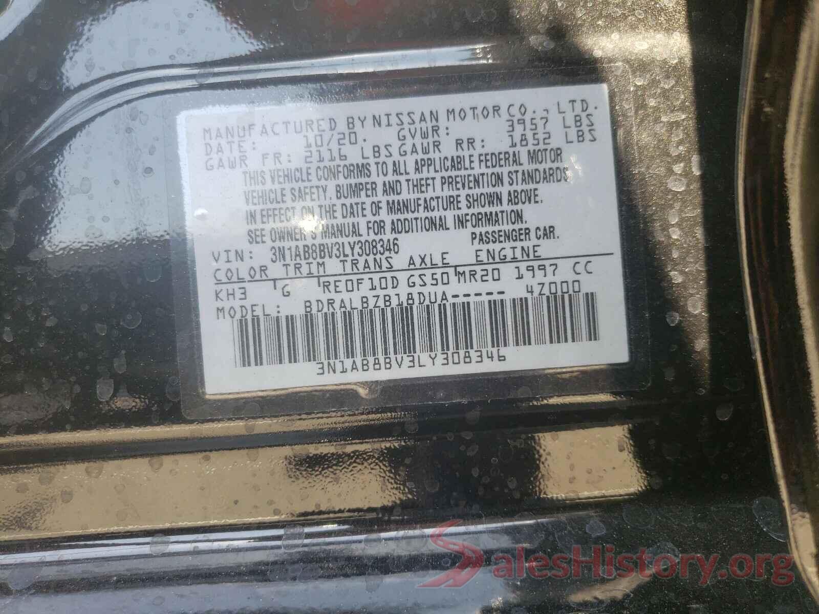 3N1AB8BV3LY308346 2020 NISSAN SENTRA