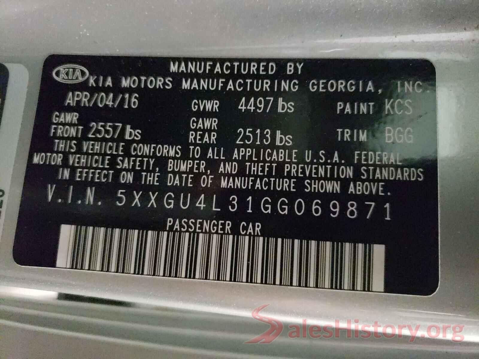 5XXGU4L31GG069871 2016 KIA OPTIMA