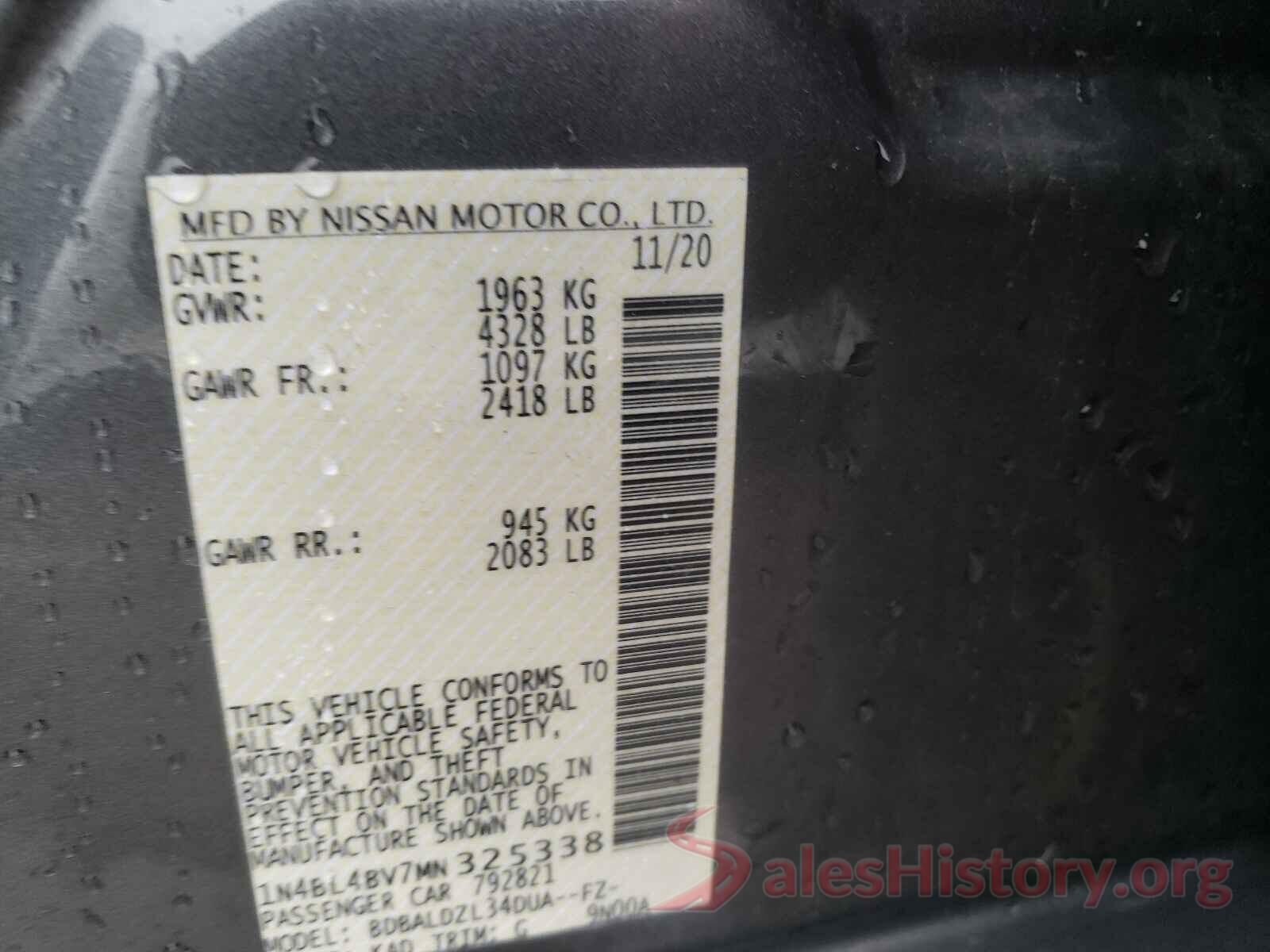 1N4BL4BV7MN325338 2021 NISSAN ALTIMA