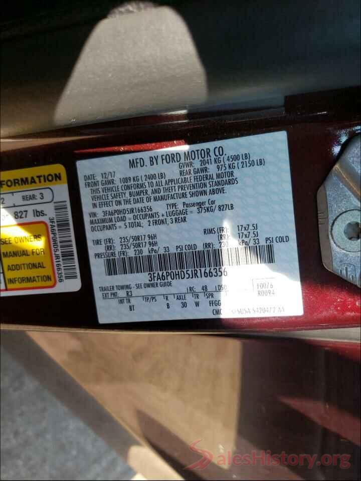 3FA6P0HD5JR166356 2018 FORD FUSION