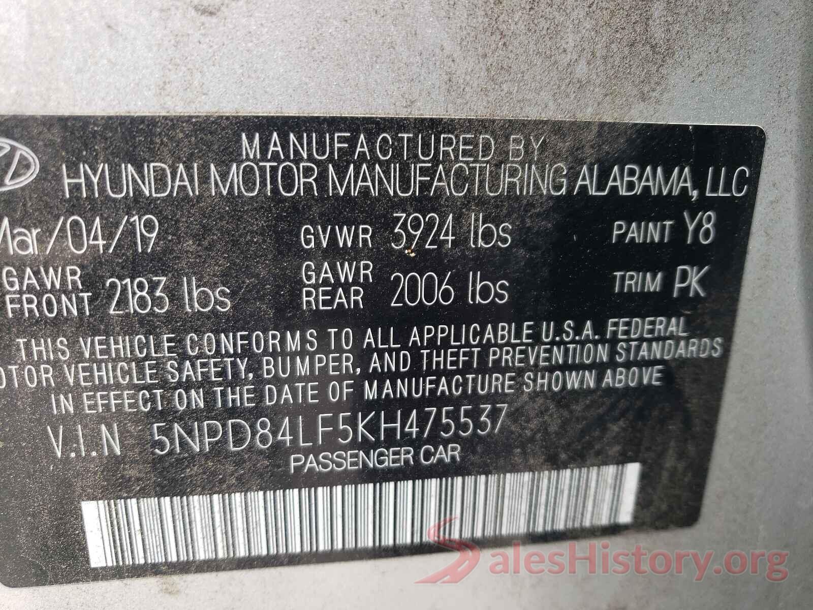 5NPD84LF5KH475537 2019 HYUNDAI ELANTRA