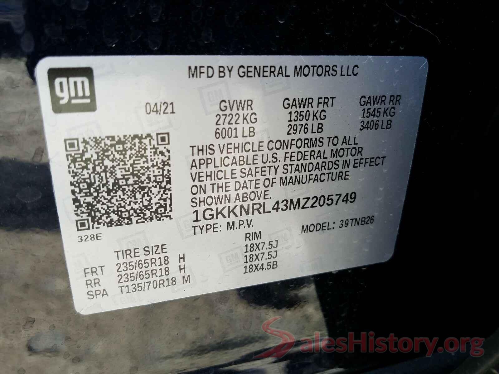 1GKKNRL43MZ205749 2021 GMC ACADIA