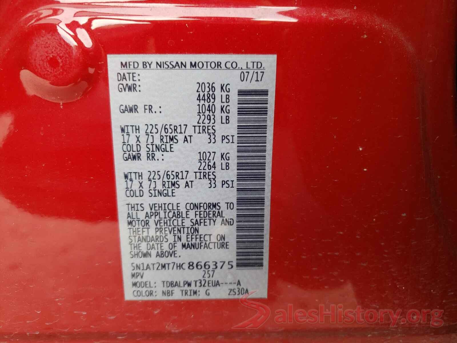 5N1AT2MT7HC866375 2017 NISSAN ROGUE