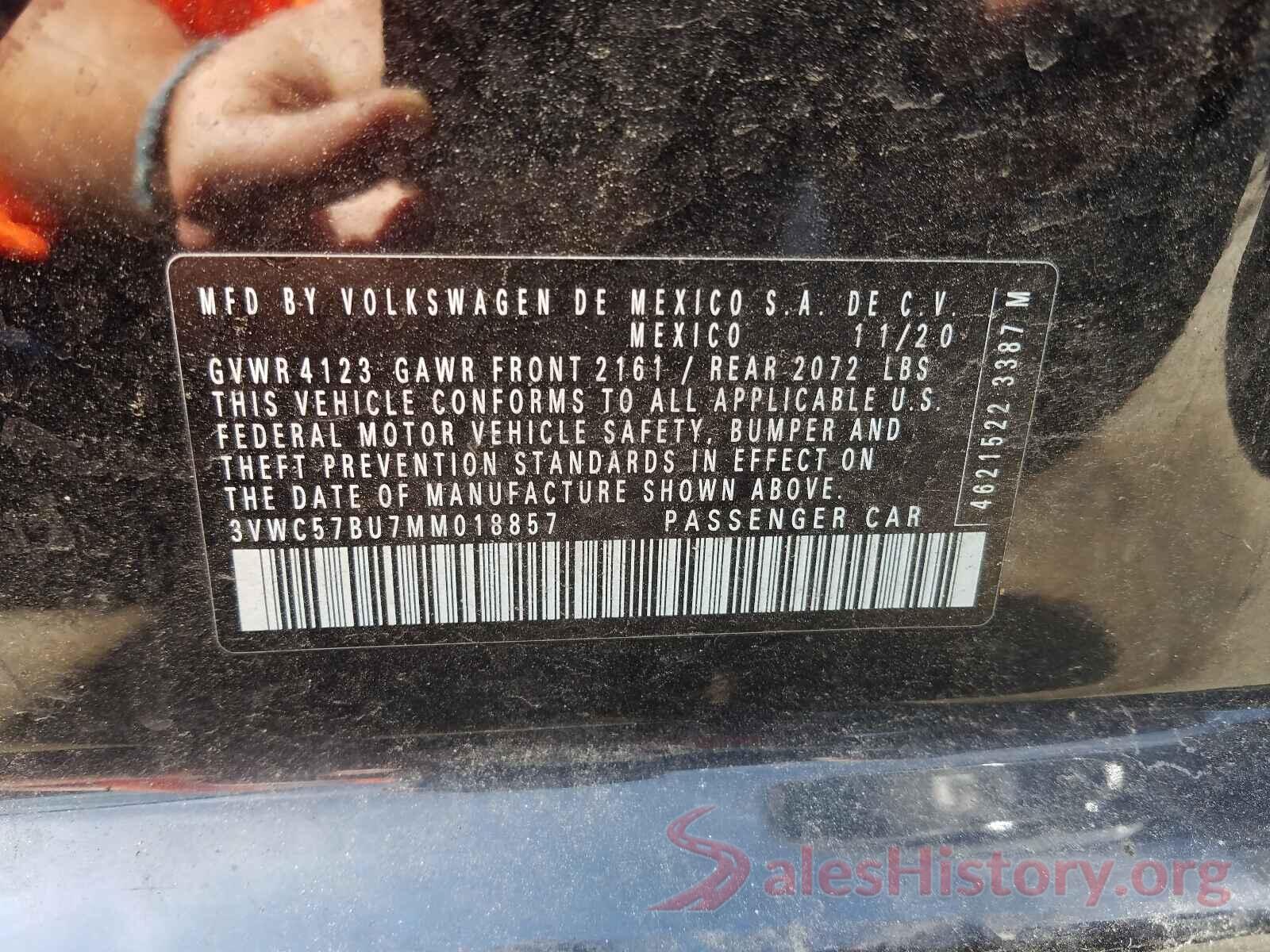 3VWC57BU7MM018857 2021 VOLKSWAGEN JETTA