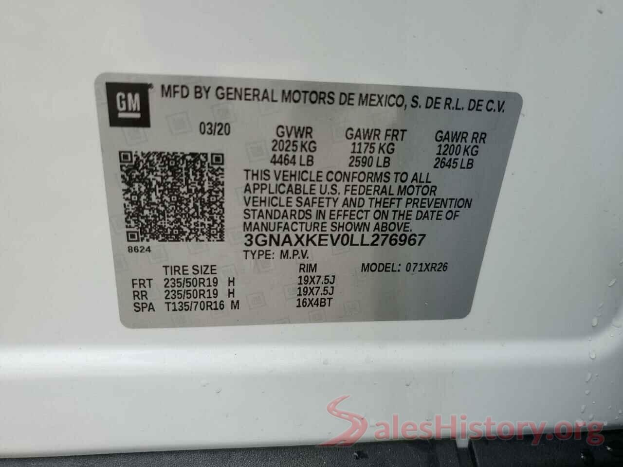 3GNAXKEV0LL276967 2020 CHEVROLET EQUINOX