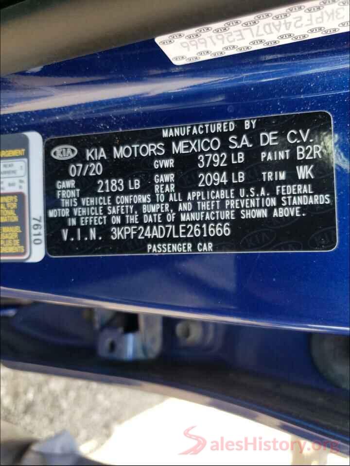 3KPF24AD7LE261666 2020 KIA FORTE