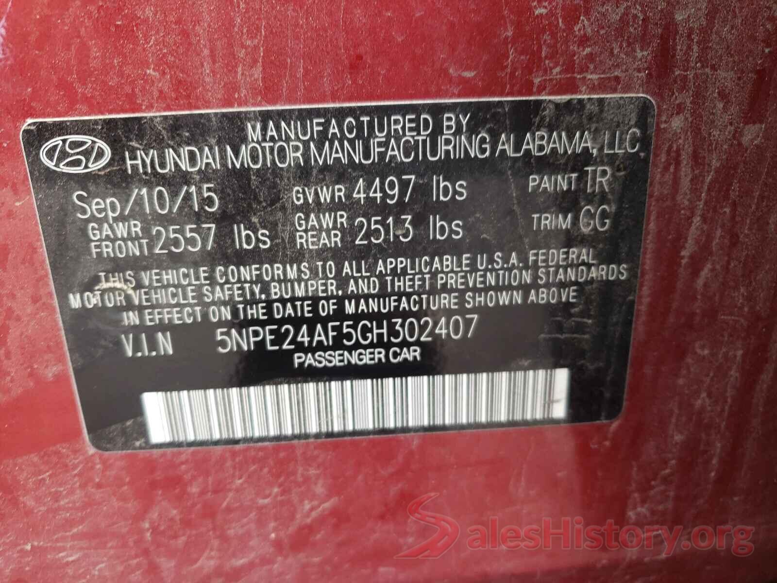 5NPE24AF5GH302407 2016 HYUNDAI SONATA