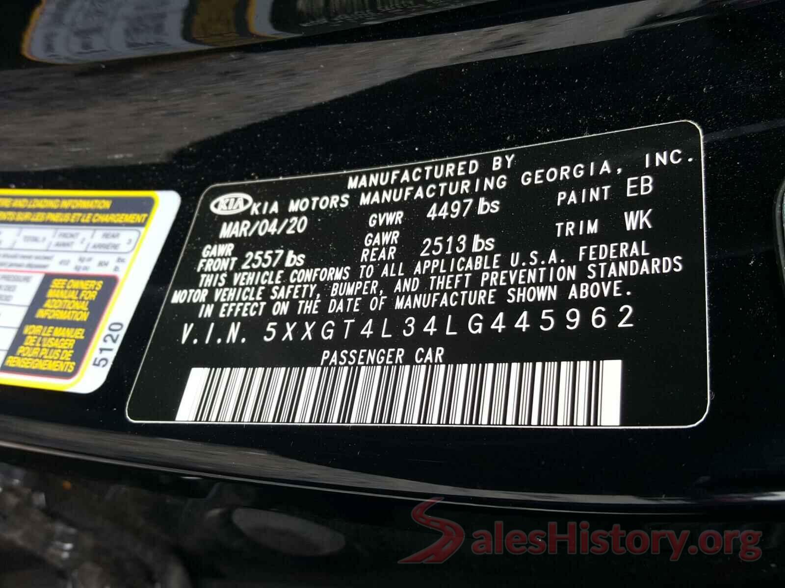 5XXGT4L34LG445962 2020 KIA OPTIMA