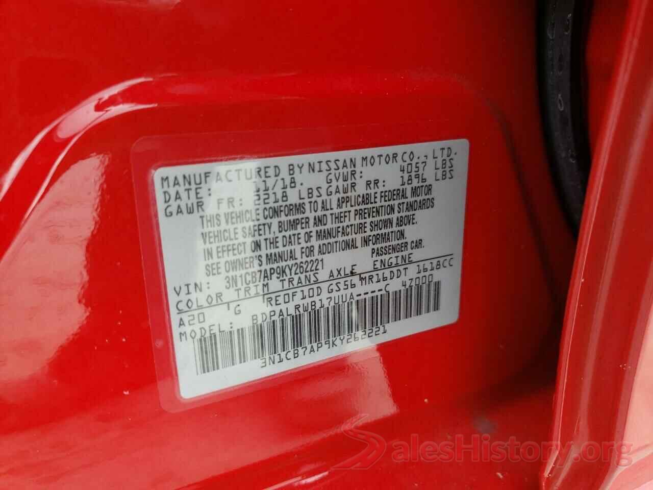 3N1CB7AP9KY262221 2019 NISSAN SENTRA