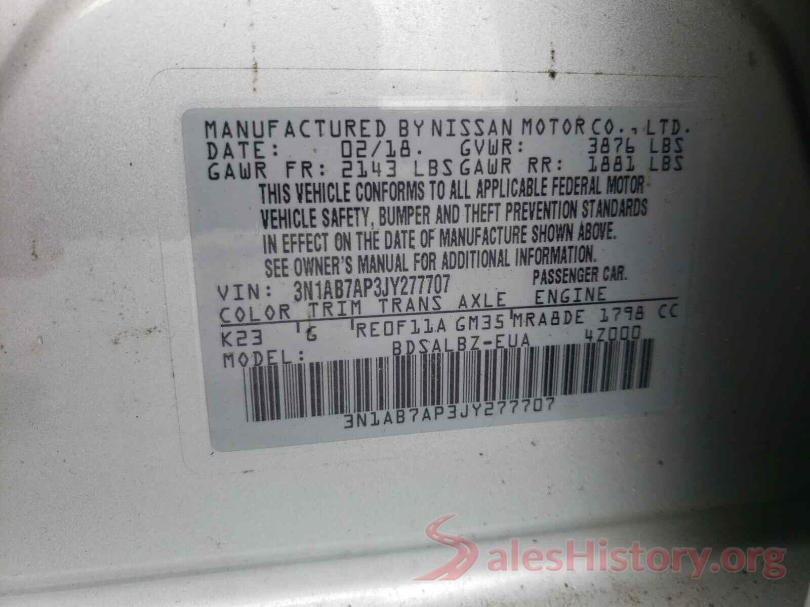 3N1AB7AP3JY277707 2018 NISSAN SENTRA