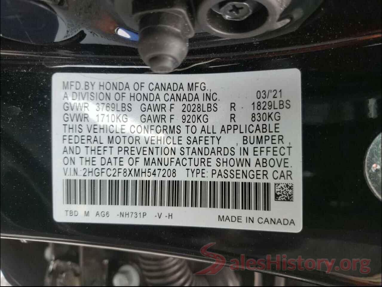 2HGFC2F8XMH547208 2021 HONDA CIVIC