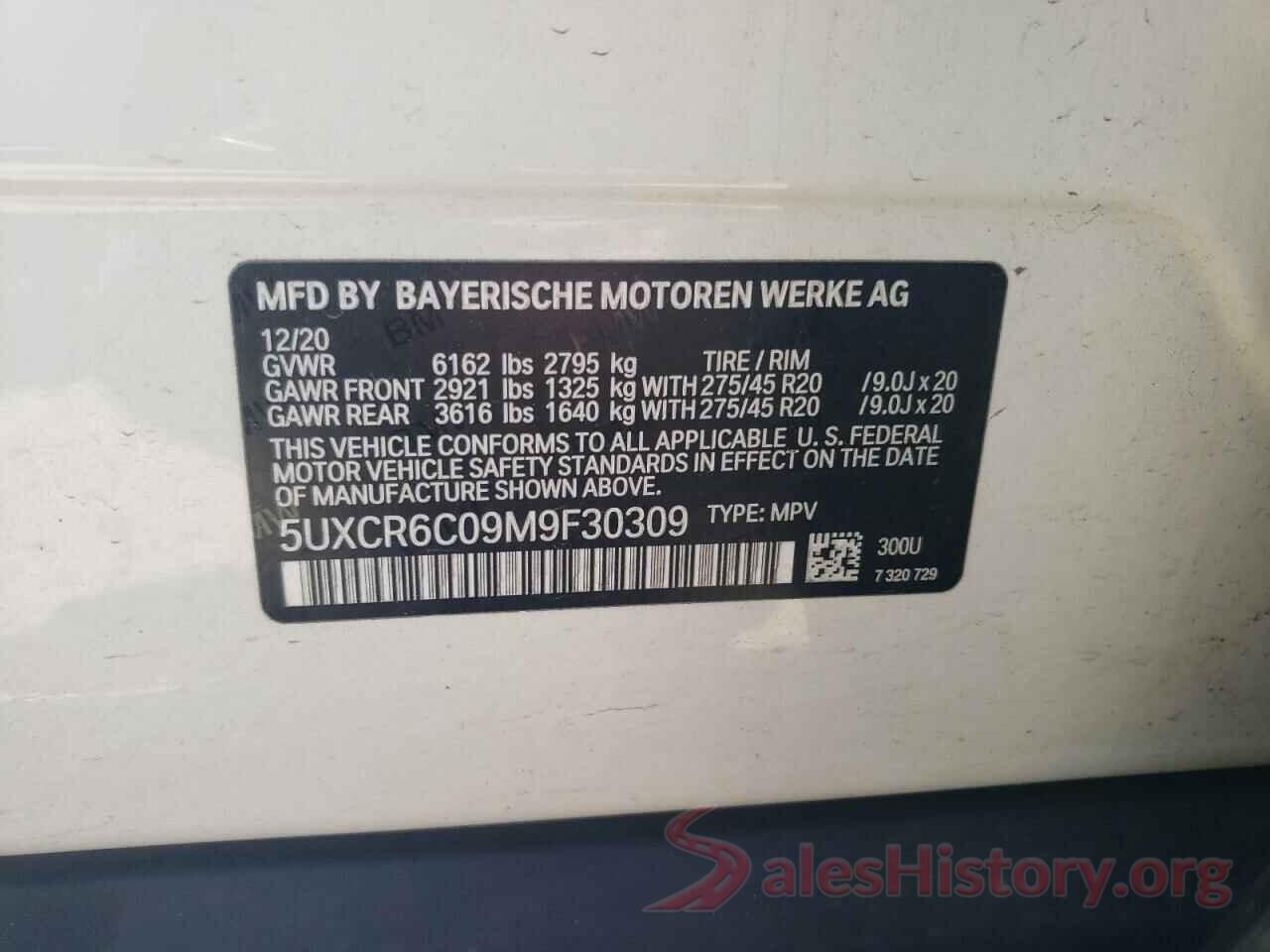 5UXCR6C09M9F30309 2021 BMW X5