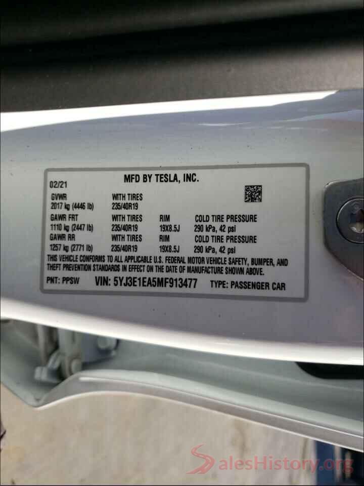 5YJ3E1EA5MF913477 2021 TESLA MODEL 3