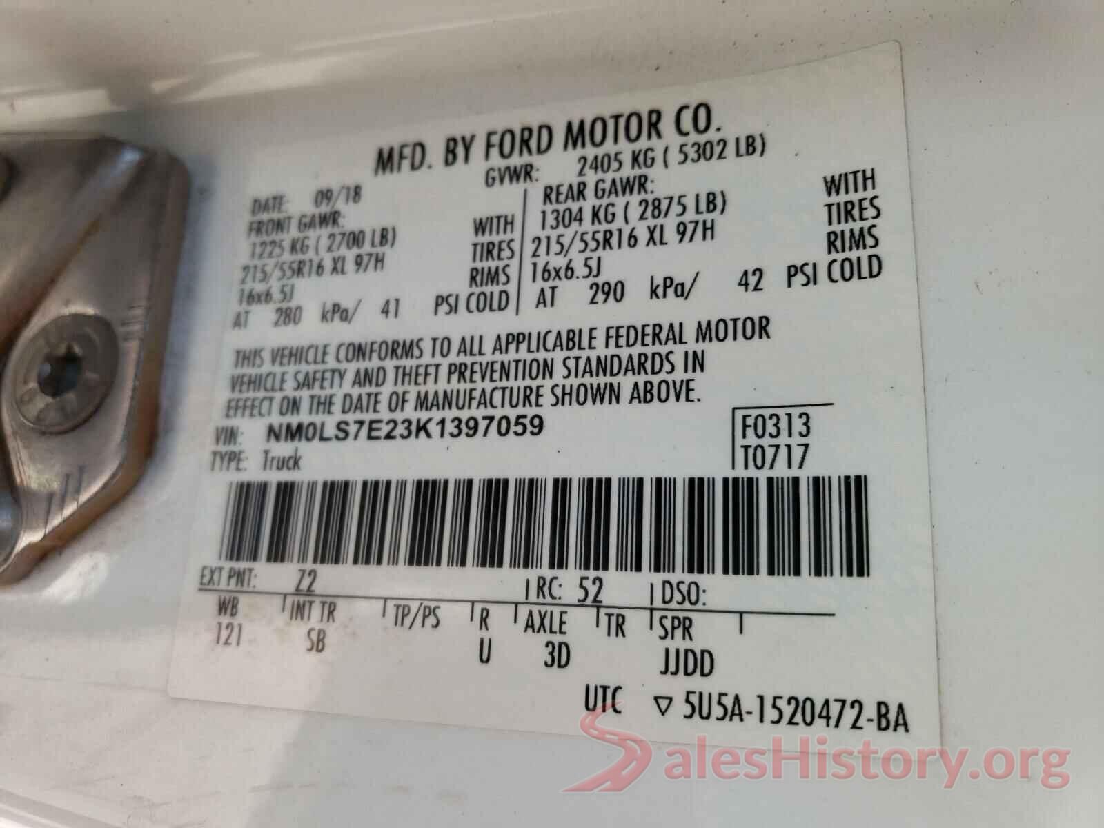 NM0LS7E23K1397059 2019 FORD TRANSIT CO