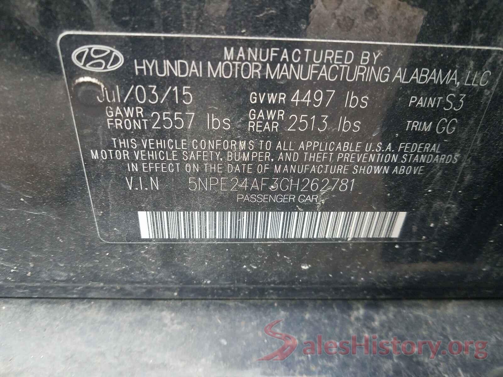 5NPE24AF3GH262781 2016 HYUNDAI SONATA