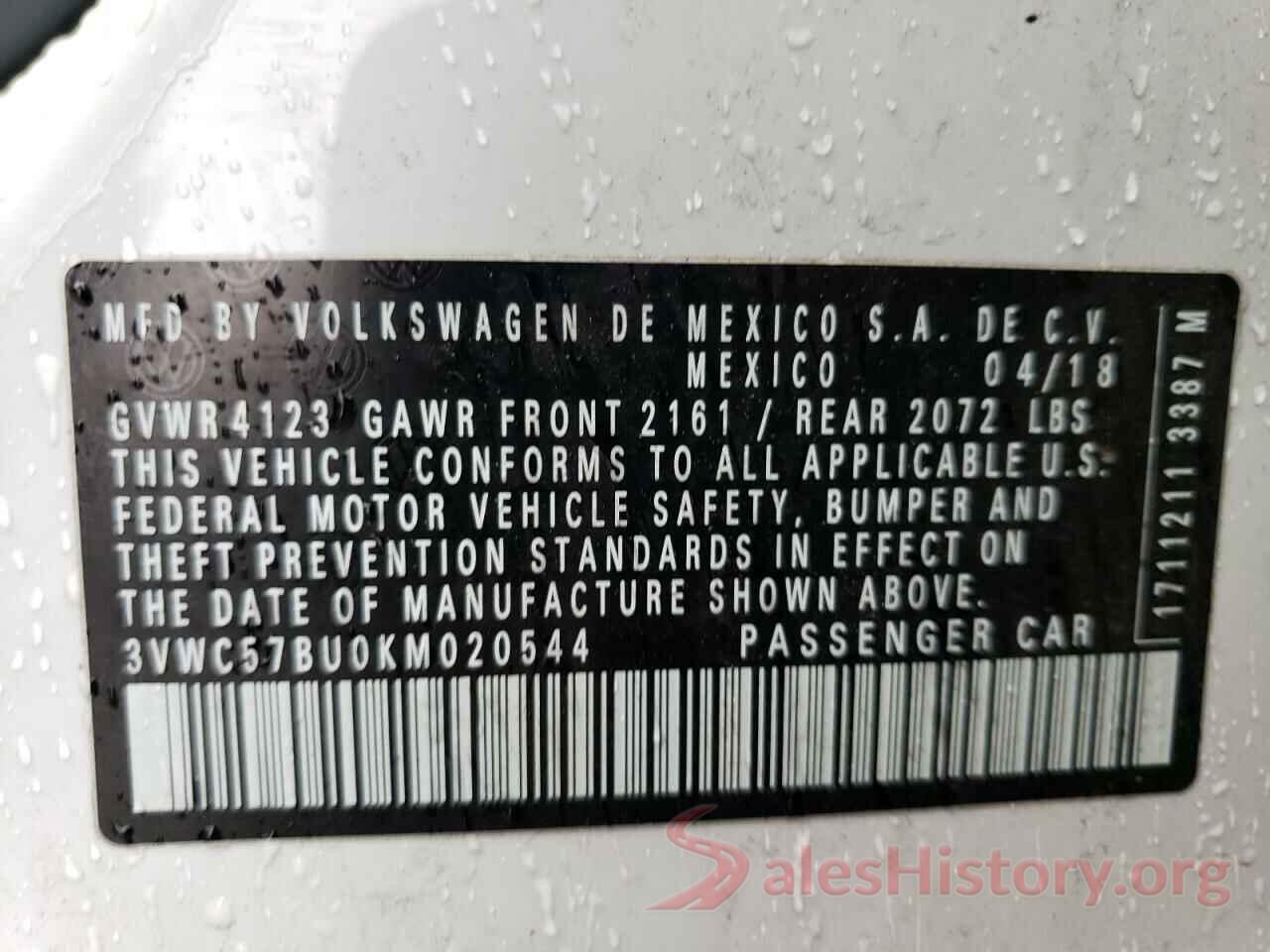 3VWC57BU0KM020544 2019 VOLKSWAGEN JETTA