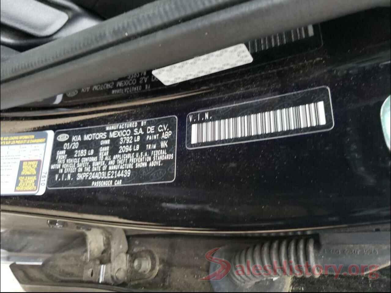 3KPF24AD3LE214439 2020 KIA FORTE