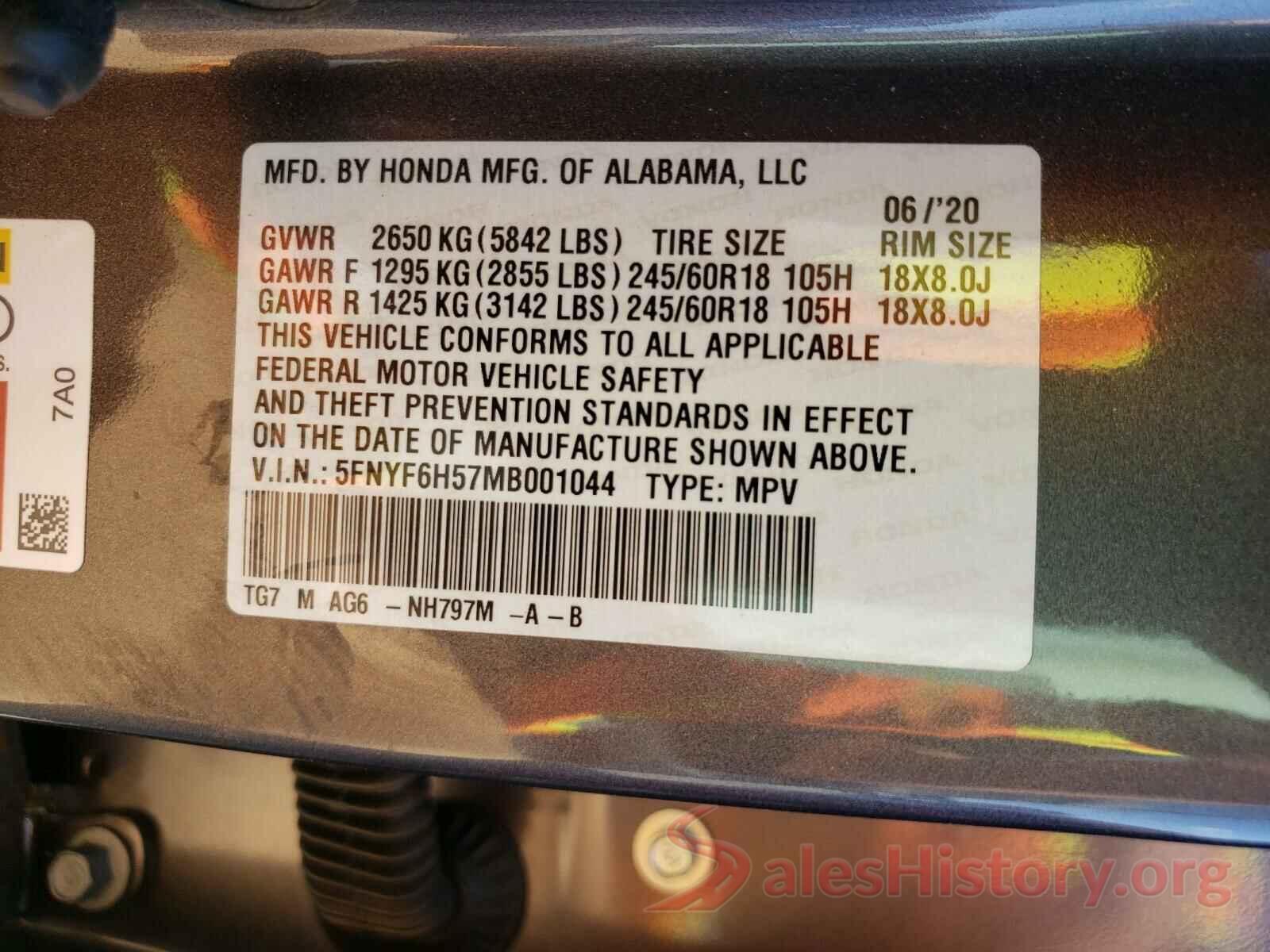 5FNYF6H57MB001044 2021 HONDA PILOT