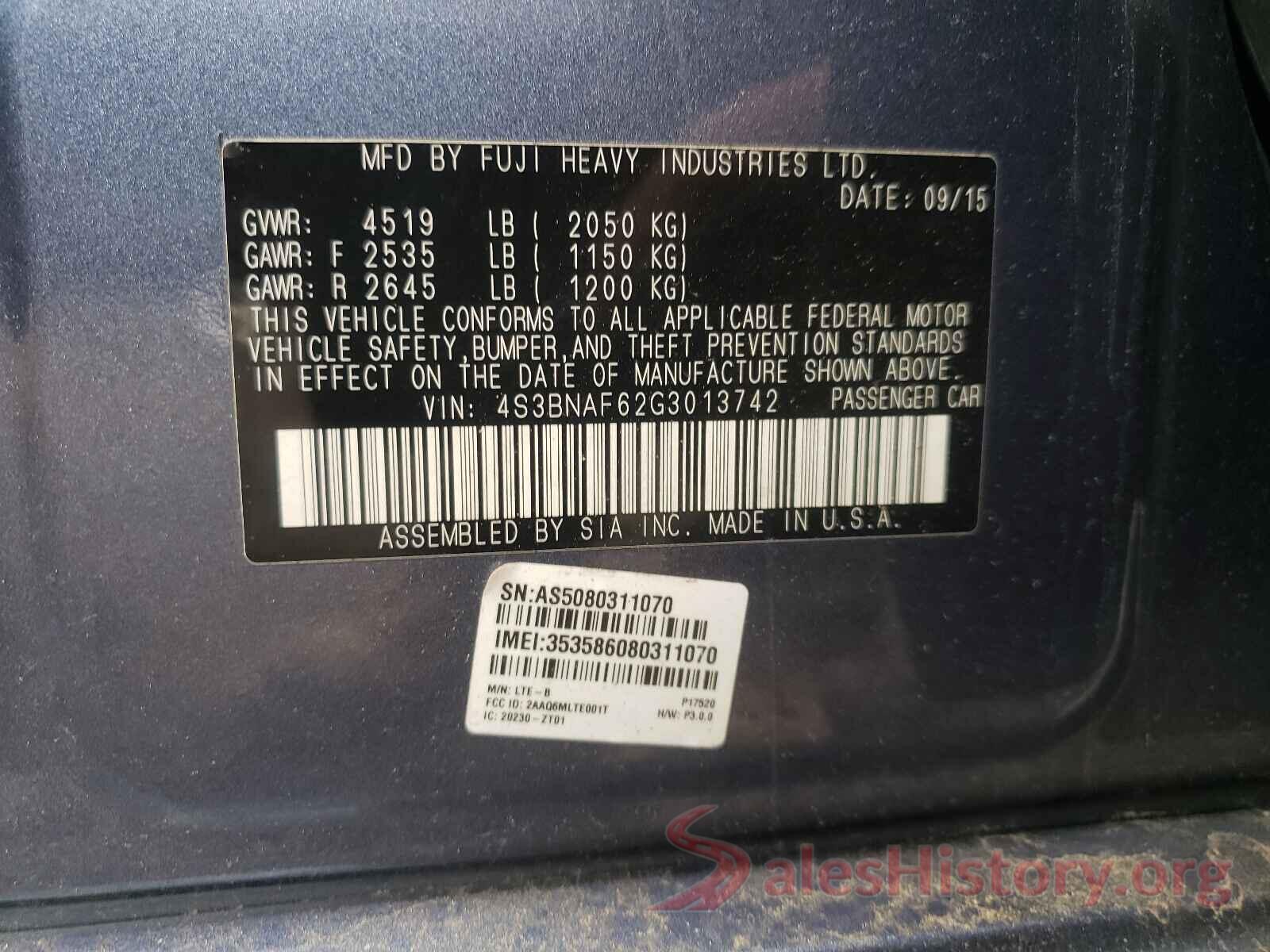 4S3BNAF62G3013742 2016 SUBARU LEGACY