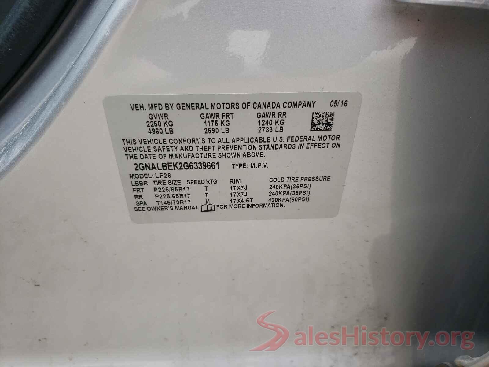 2GNALBEK2G6339661 2016 CHEVROLET EQUINOX