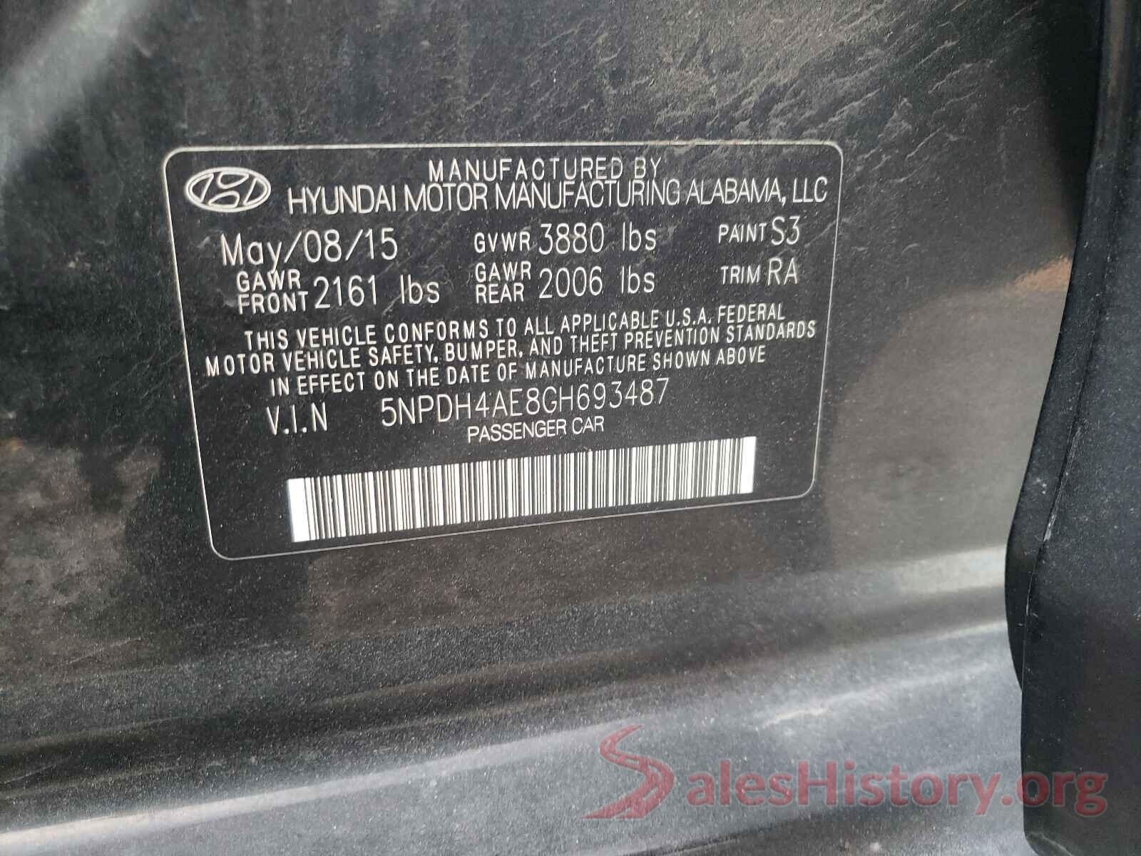 5NPDH4AE8GH693487 2016 HYUNDAI ELANTRA