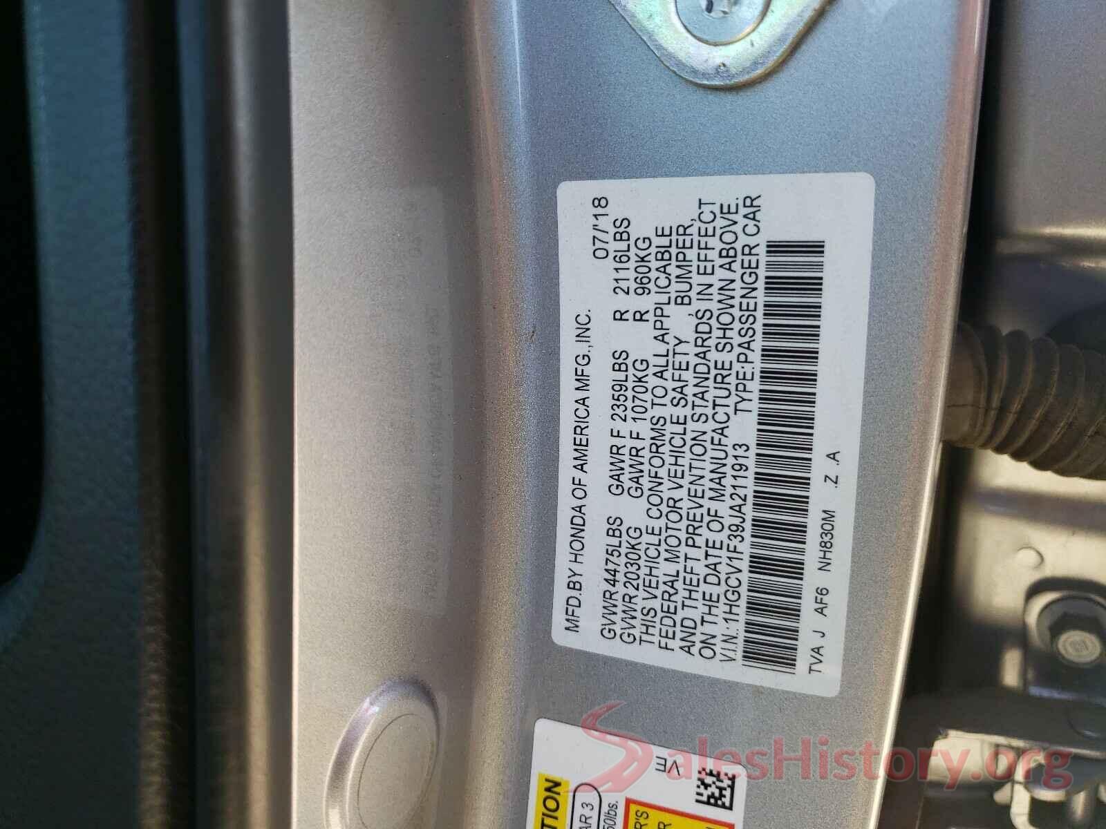 1HGCV1F39JA211913 2018 HONDA ACCORD