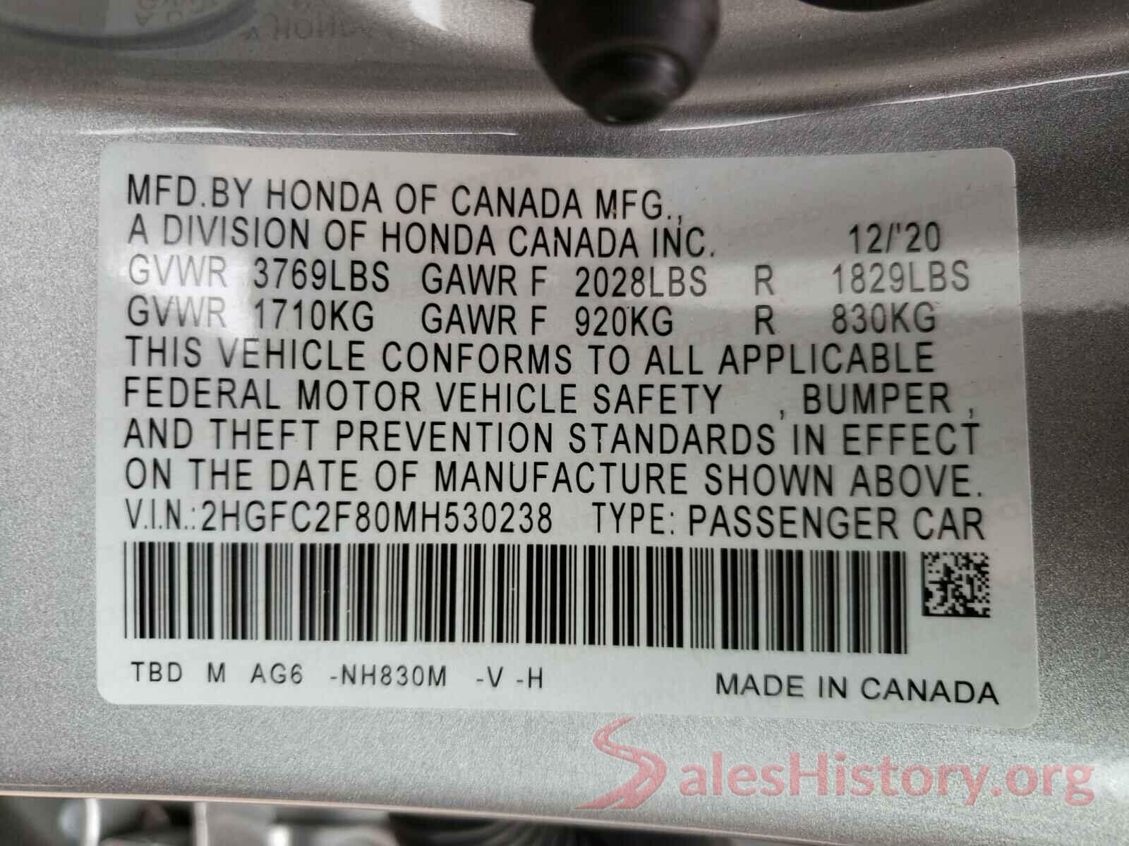 2HGFC2F80MH530238 2021 HONDA CIVIC