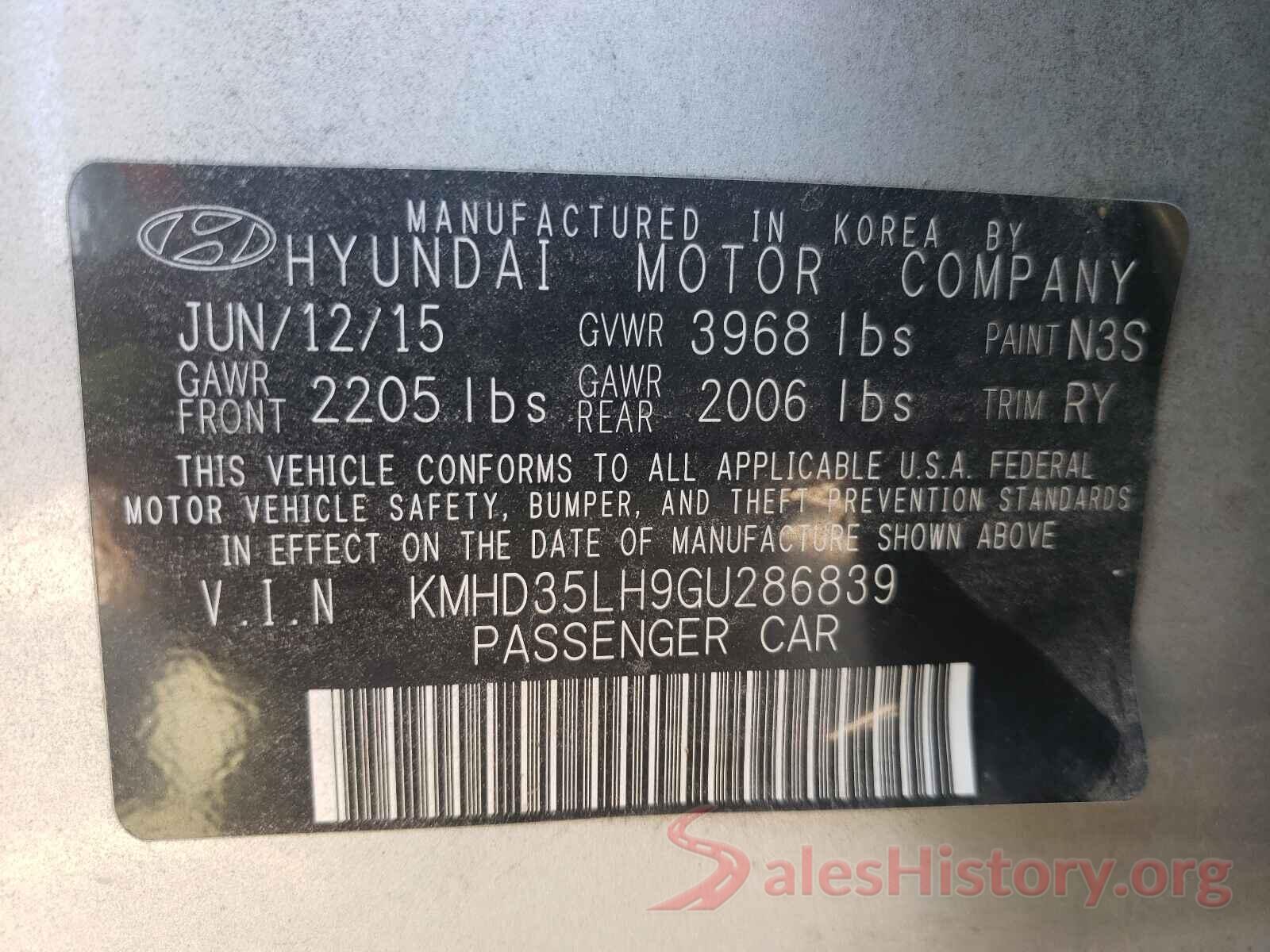 KMHD35LH9GU286839 2016 HYUNDAI ELANTRA