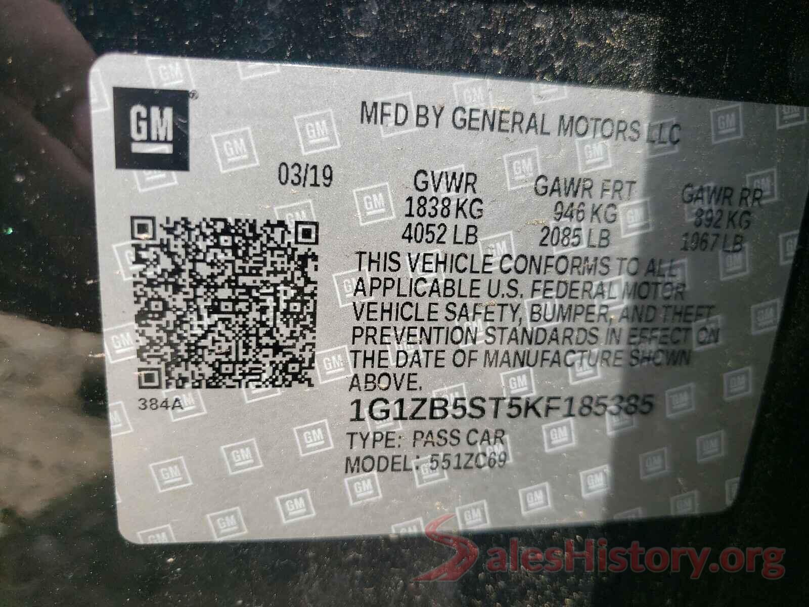 1G1ZB5ST5KF185385 2019 CHEVROLET MALIBU