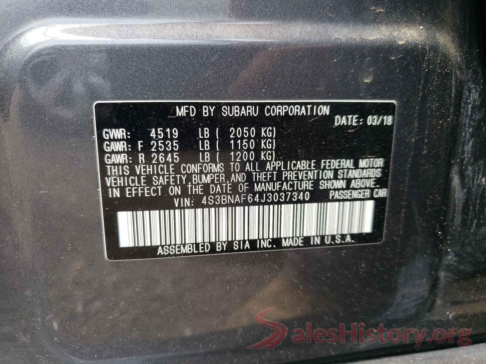 4S3BNAF64J3037340 2018 SUBARU LEGACY