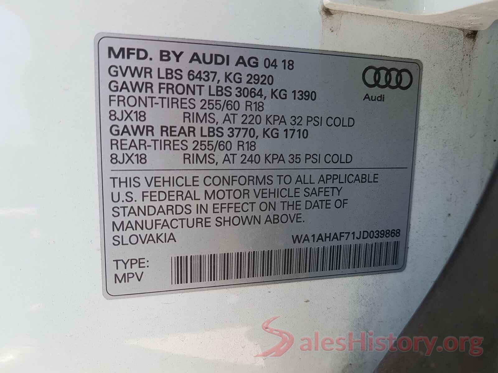 WA1AHAF71JD039868 2018 AUDI Q7